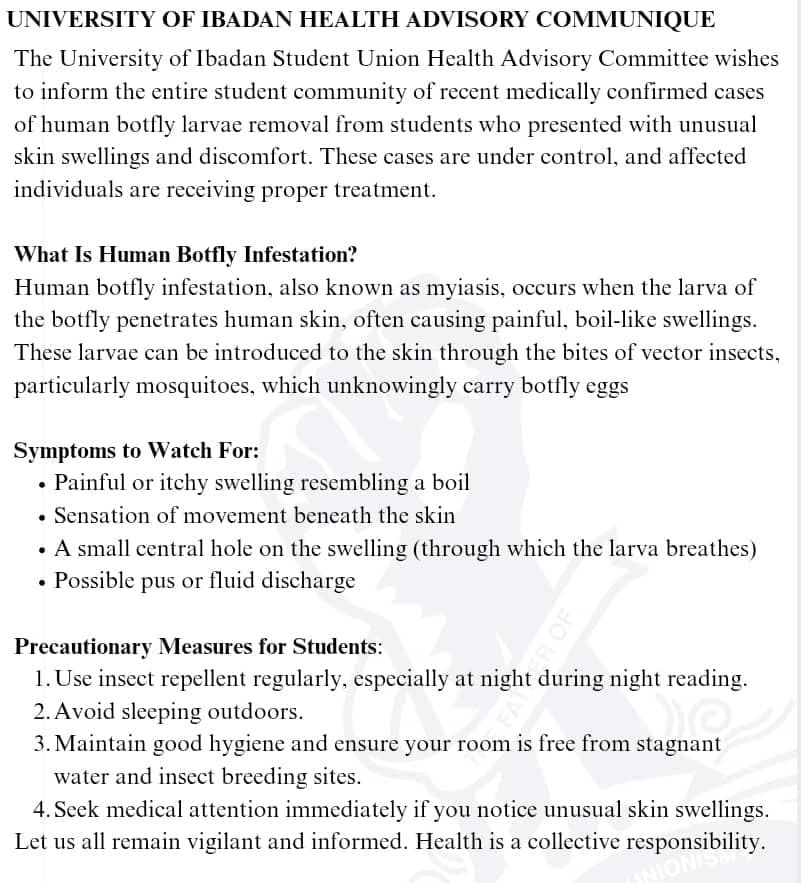 UI’SU Warns Against Myiasis Infestation